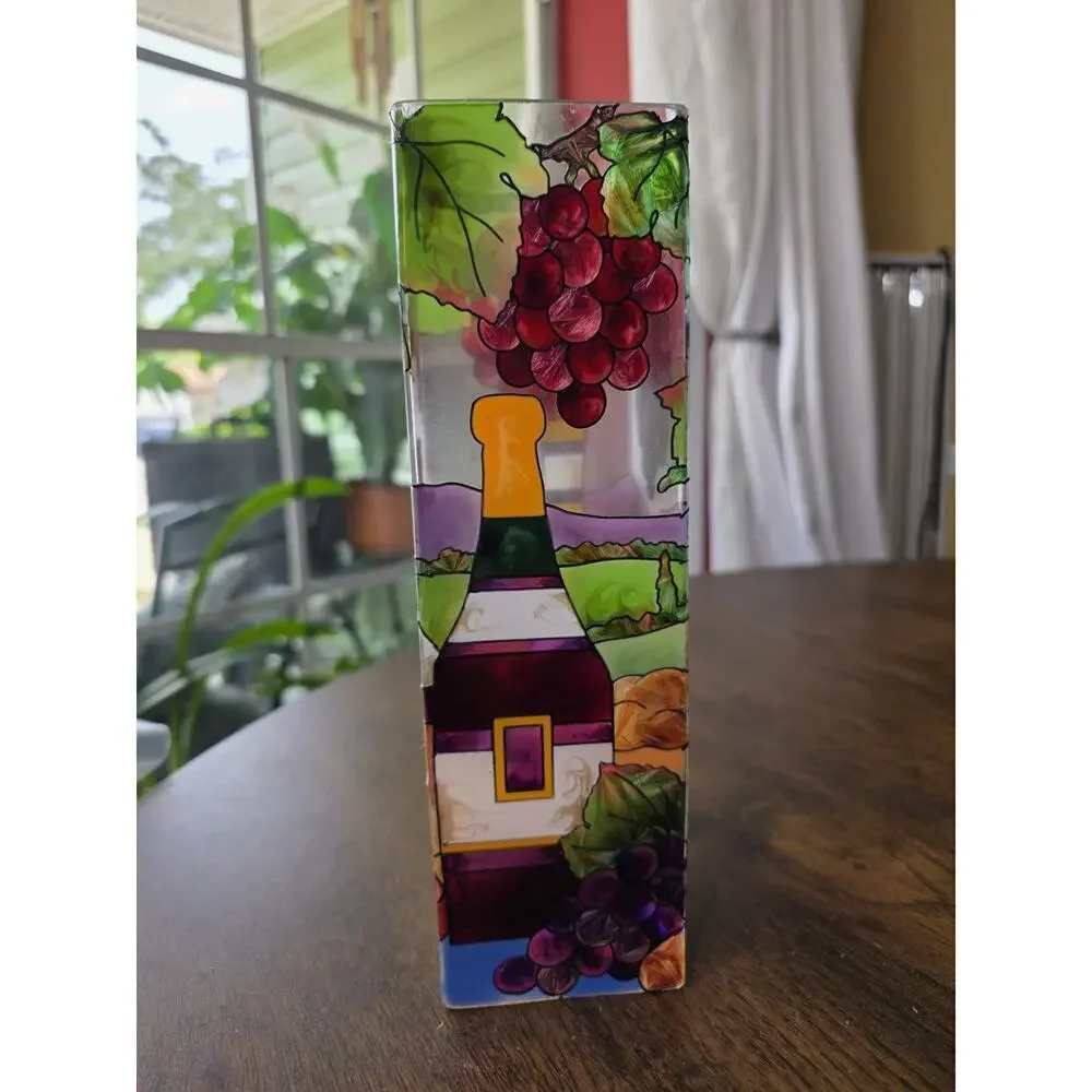 Joan Baker Hand Painted Wine & Cheese Glass Vase 10